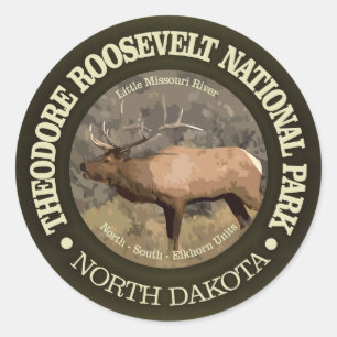 Pegatina Redonda Parque nacional Theodore Roosevelt (elk)