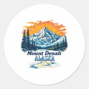 Pegatina Redonda Parque nacional Vintage Mt. Denali Montaña Alaska 