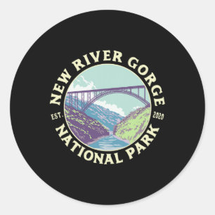 Pegatina Redonda Parque Nacional y Reserva New River Gorge WV Oeste
