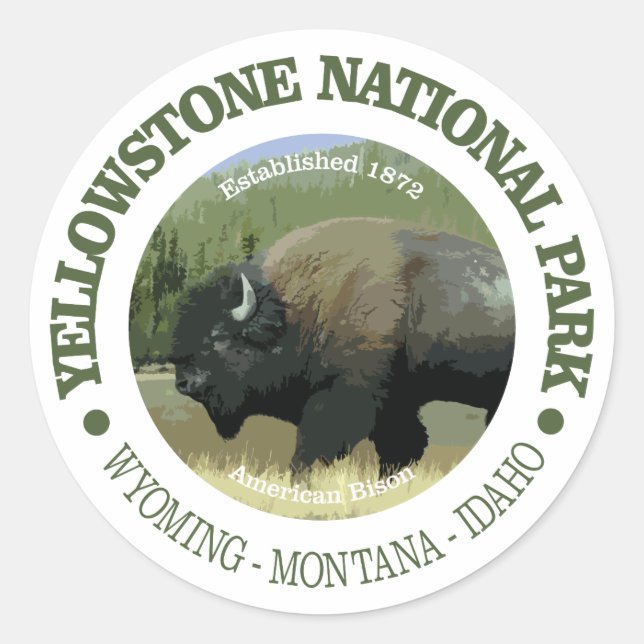 Pegatina Redonda Parque nacional Yellowstone (bison) (Anverso)