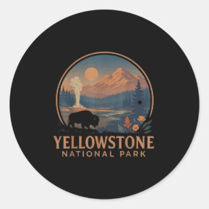 Pegatina Redonda Parque nacional Yellowstone Us Bison Vintage