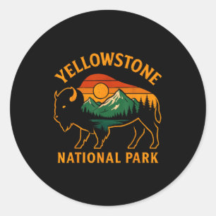 Pegatina Redonda Parque Nacional Yellowstone Wyoming Búfalo Bisonte