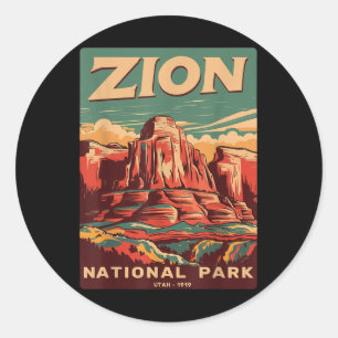 Pegatina Redonda Parque Nacional Zion Utah Angels Landing Vintage H