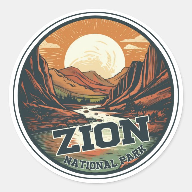 Pegatina Redonda Parque nacional Zion Viaje al atardecer (Anverso)