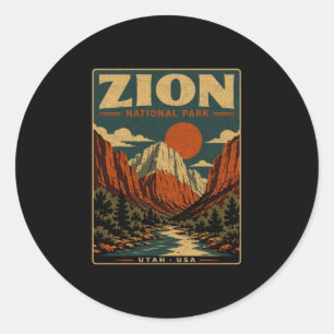 Pegatina Redonda parque nacional Zion vintage retro cañón al aire l