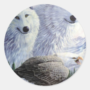 Pegatina Redonda Parque Oficina Negocios Arte Animales Águila Lobo