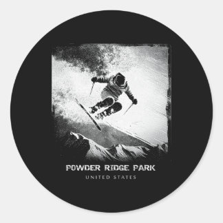 Pegatina Redonda Parque Powder Ridge Estados Unidos Esquí Esquiador