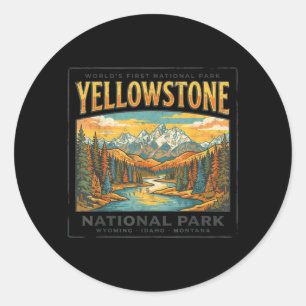 Pegatina Redonda Parques Nacionales de Yellowstone Wyoming al aire 