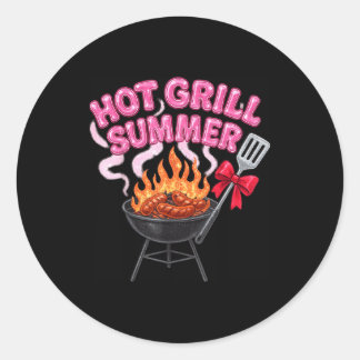 Pegatina Redonda Parrilla chisporroteante verano divertido bbq comi