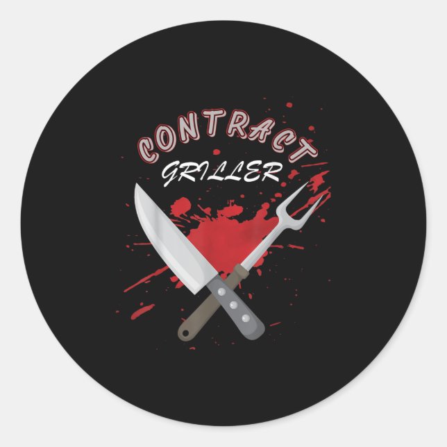 Pegatina Redonda Parrillada de Contratos Funny Grill Barbecue Bbq S (Anverso)