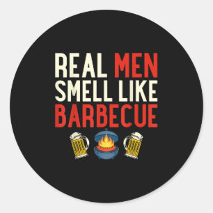 Pegatina Redonda Parrillada De Pescado Funny Chef Bbq Hombres De Ve