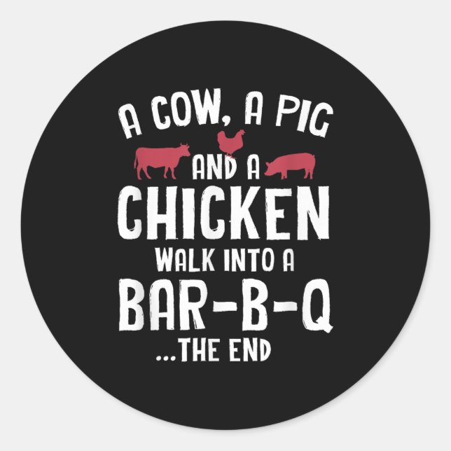 Pegatina Redonda Parrillada divertida de carne ahumada en el bar ba (Anverso)