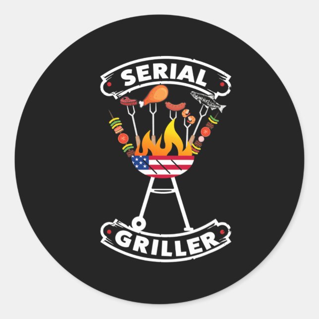 Pegatina Redonda Parrillada Divertida - Parrillero Serial - Parrill (Anverso)