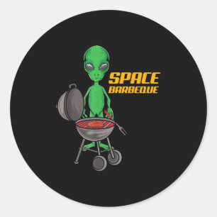 Pegatina Redonda Parrillada espacial divertida Alien Grill Chef Bbq