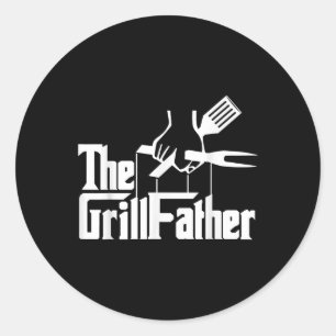 Pegatina Redonda Parrillfather Barbecue Bbq Grill Master Smoker