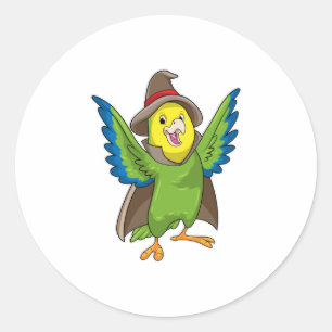 Pegatina Redonda Parrot como asistente con Gorra