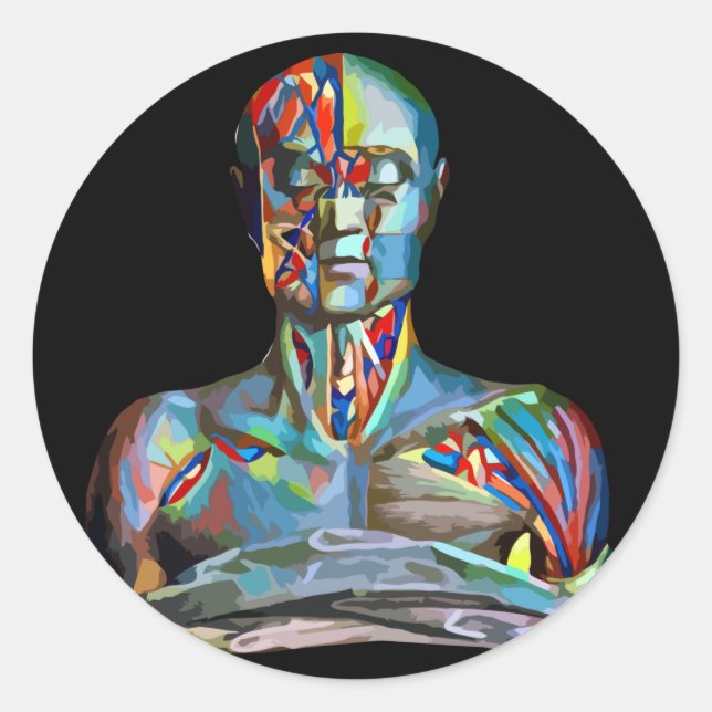 Pegatina Redonda partes masculinas del cuerpo anatomía humana arte  (Anverso)