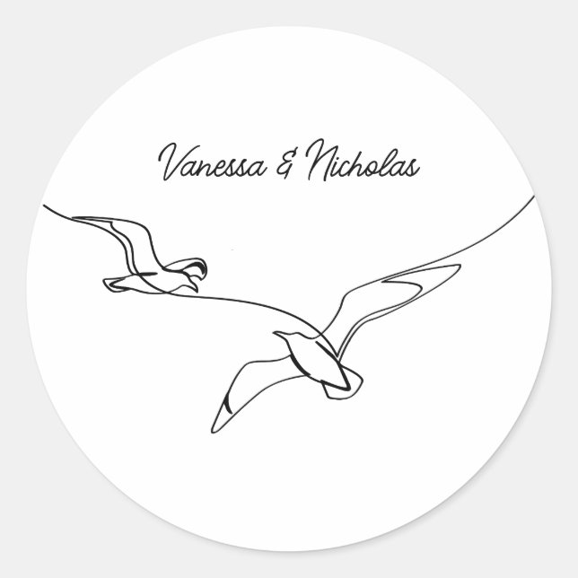 Pegatina Redonda Participación de Bodas en vacaciones de verano en  (Anverso)