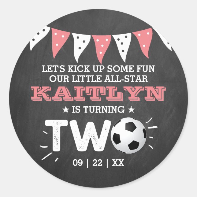 Pegatina Redonda Partida de cumpleaños 2 de la pelota de fútbol de  (Anverso)