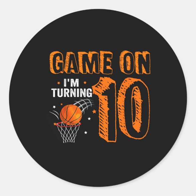 Pegatina Redonda Partida I'm Turning 10 Básquetball 10th Birthday B (Anverso)