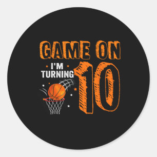 Pegatina Redonda Partida I'm Turning 10 Básquetball 10th Birthday B