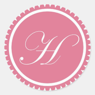 Pegatina Redonda Partida inicial H princesa monograma rosado para s