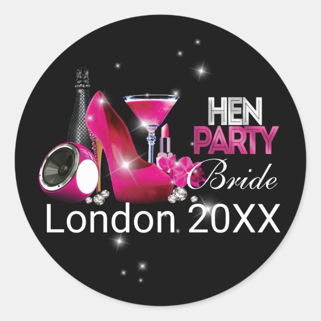 Pegatina Redonda Partida personalizada Hen Fiesta Bachelorette (Anverso)