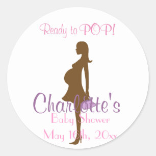 Pegatina Redonda Partido Baby Shower Purple Silhouette favorece a l