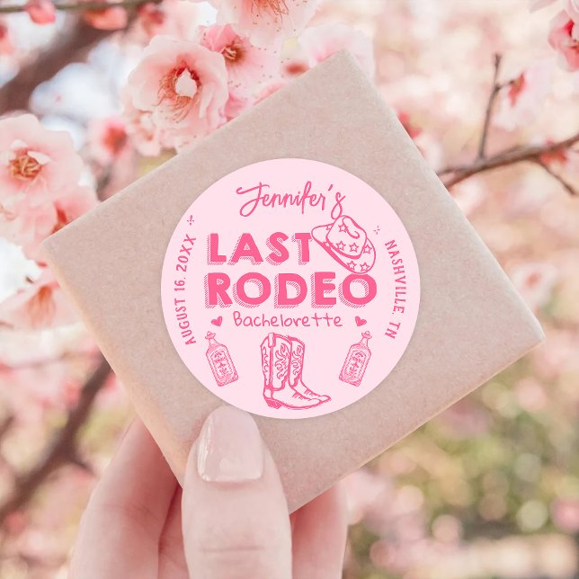 Pegatina Redonda Partido Bachelorette de Rodeo Rosa Última (Subido por el creador)
