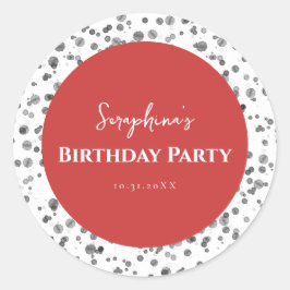 Pegatina Redonda Partido Cute Red Dalmatia de Cumpleaños