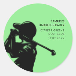 Pegatina Redonda Partido de Bachelor del Golfing Negro mínimo