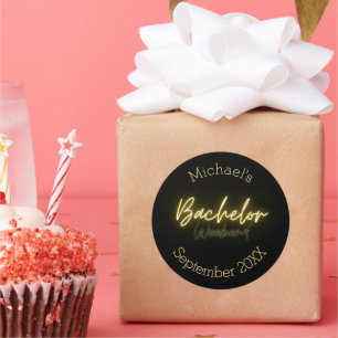 Pegatina Redonda Partido de Bachelor Minimalista Negro y Oro Modern