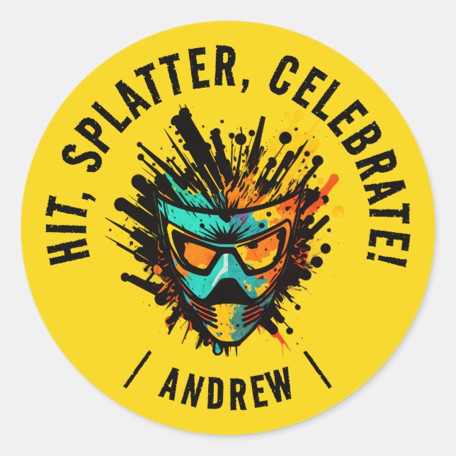 Pegatina Redonda Partido de Cumpleaños de Guay Moderno y Amarillo (Anverso)