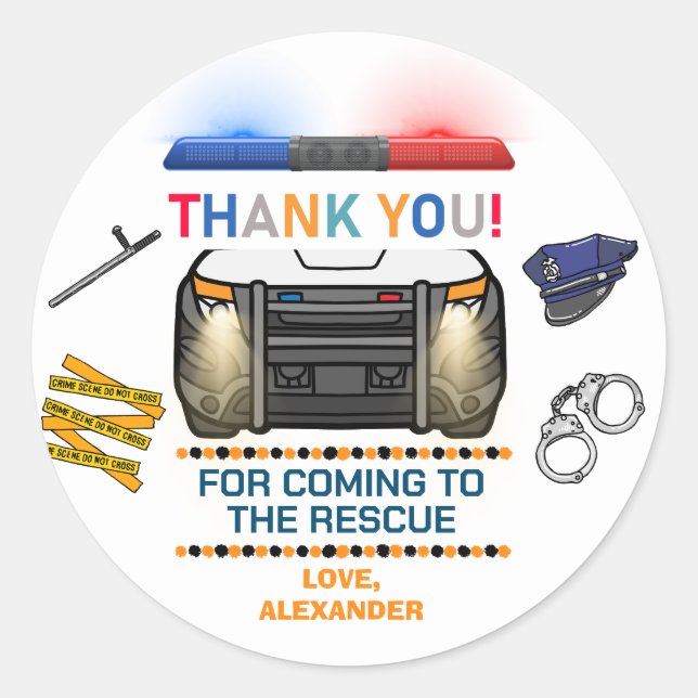 Pegatina Redonda Partido de Cumpleaños de la Policía (Anverso)