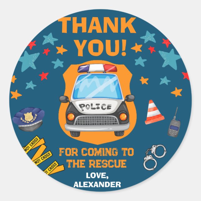 Pegatina Redonda Partido de Cumpleaños de la Policía (Anverso)