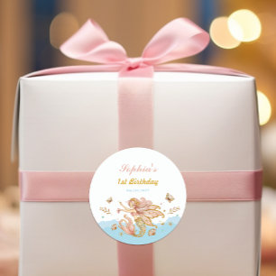 Pegatina Redonda Partido de Cumpleaños de la Sirenita de Hada Magní