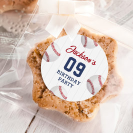 Pegatina Redonda Partido de Cumpleaños de un Niño de Béisbol