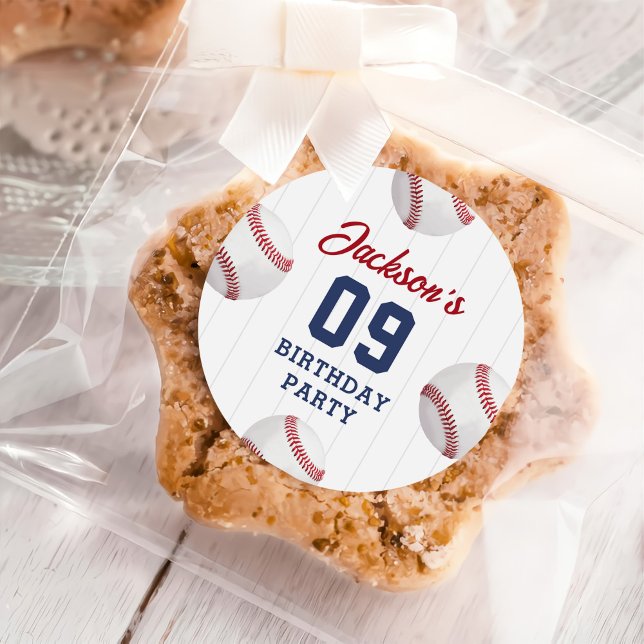 Pegatina Redonda Partido de Cumpleaños de un Niño de Béisbol (Subido por el creador)