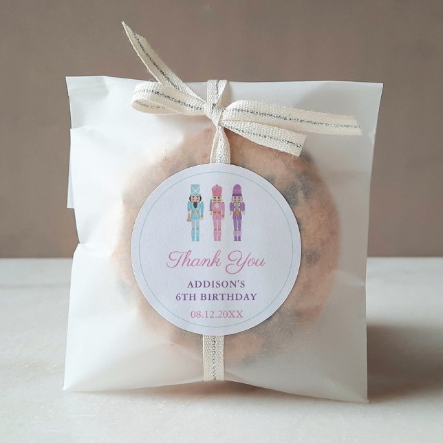 Pegatina Redonda Partido de cumpleaños del Ballet Nudita Pastel Nut (Pastel Nutcracker Birthday Party Favor stickers)