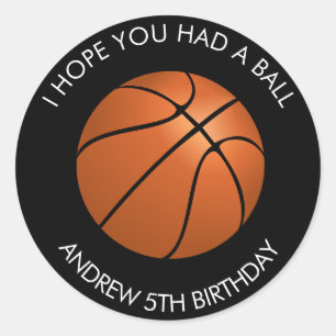 Pegatina Redonda Partido de Cumpleaños del Baloncesto
