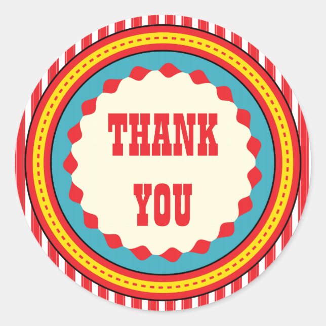 Pegatina Redonda Partido de Cumpleaños del Carnaval de Circo Gracia (Anverso)