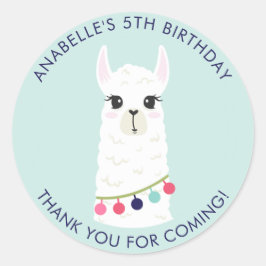 Pegatina Redonda Partido de Cumpleaños del Chica Cute Llama