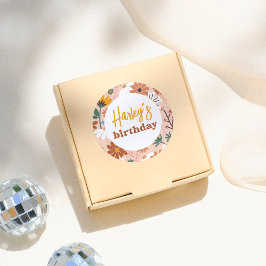 Pegatina Redonda Partido de cumpleaños del Chica de Flor Silvestre 