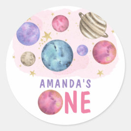 Pegatina Redonda Partido de Cumpleaños del Chica del Espacio Galaxy