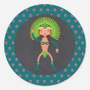 Pegatina Redonda Partido de Cumpleaños del chica Samba Brasileño