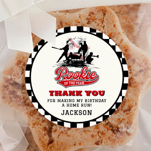 Pegatina Redonda Partido De Cumpleaños Del Personalizado De Béisbol