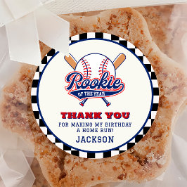 Pegatina Redonda Partido De Cumpleaños Del Personalizado De Béisbol