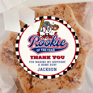 Pegatina Redonda Partido De Cumpleaños Del Personalizado De Béisbol