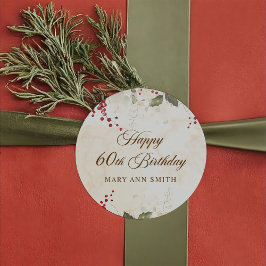 Pegatina Redonda Partido de cumpleaños floral de Poinsettia Roja na