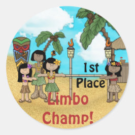 Pegatina Redonda Partido de Cumpleaños Limbo Luau - Primer Lugar
